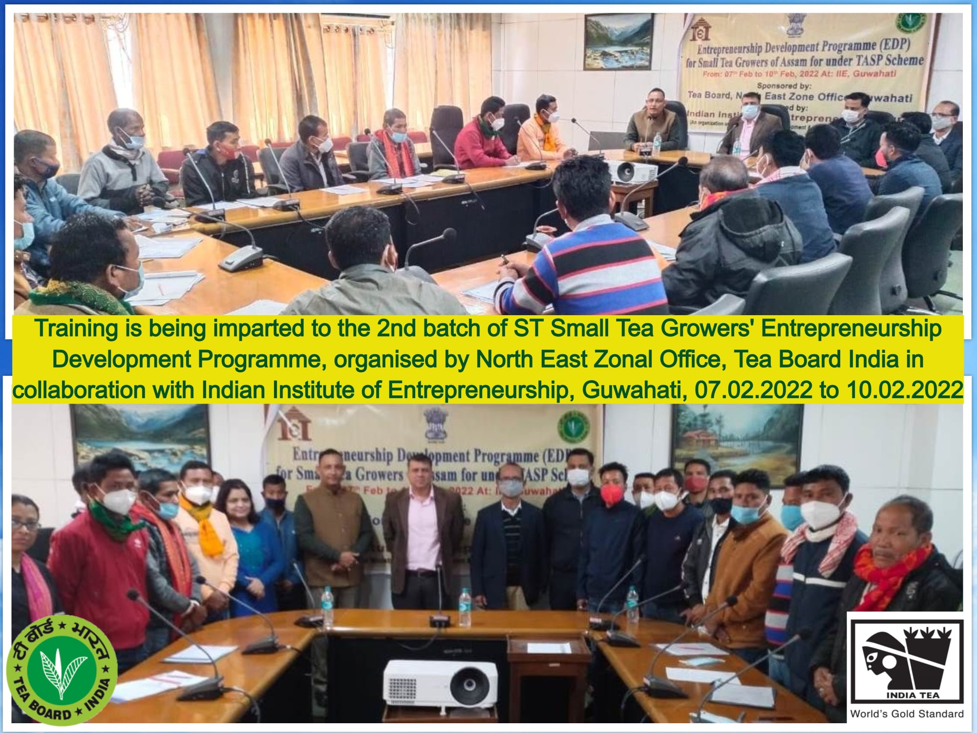 Training is being imparted to the 2nd batch of ST Small Tea Growers' Entrepreneurship Development Programme, organised by North East Zonal Office, Tea Board India, 7th February to 10th February 2022