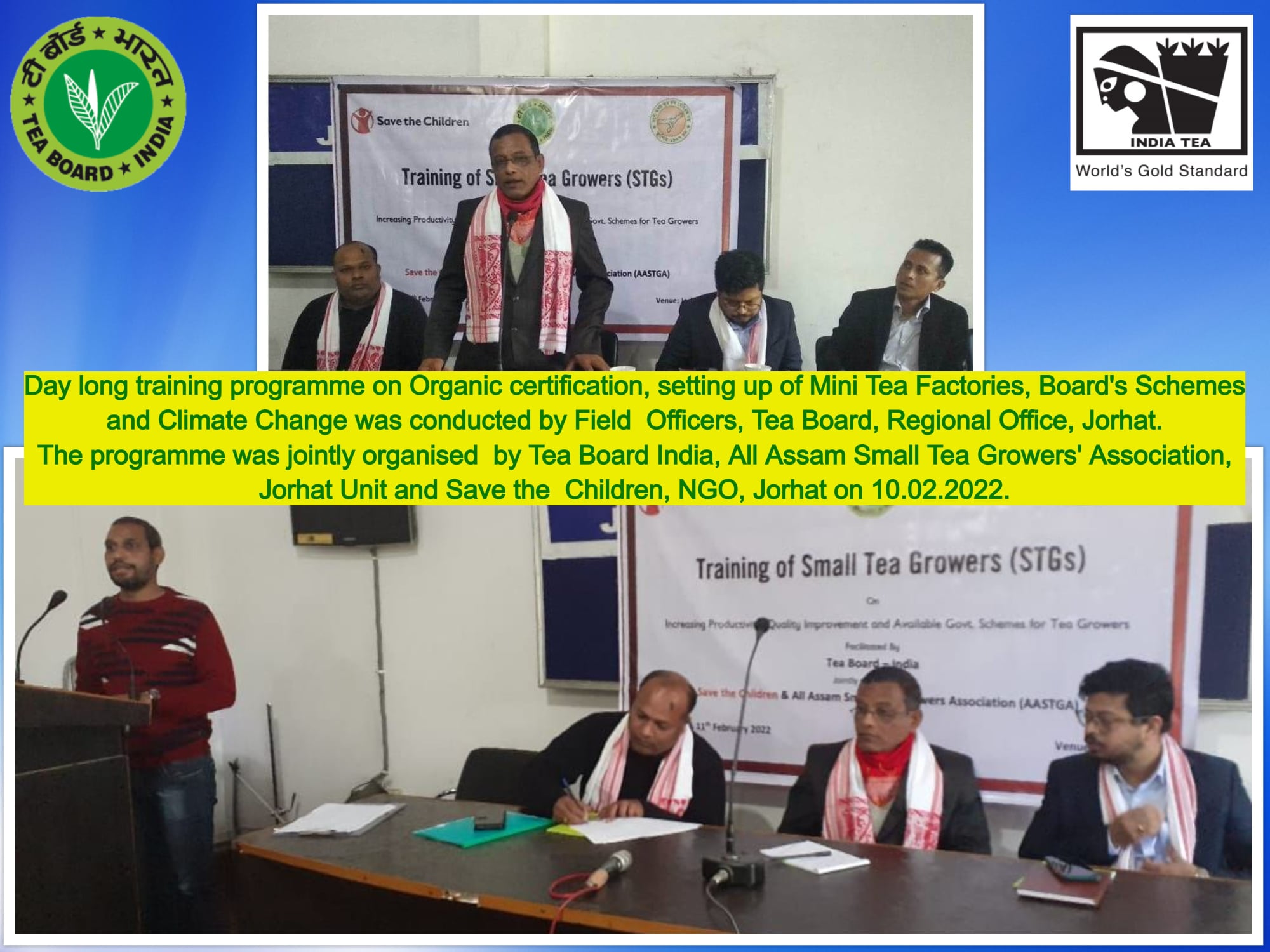 Day long training programme on Organic certification, setting up of Mini Tea Factories, Board's Schemes and Climate Change conducted Tea Board, Regional Office, Jorhat, 10-02-2022