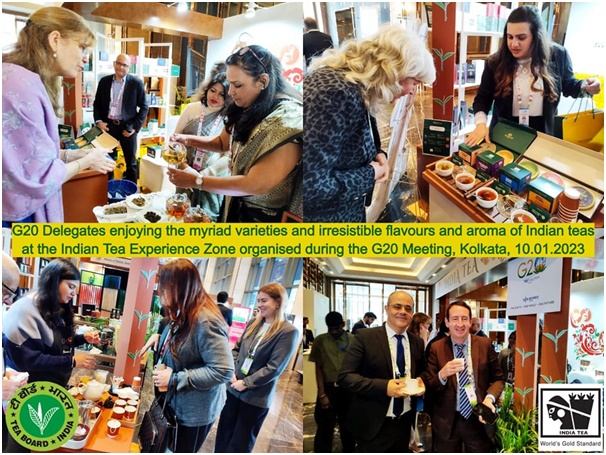 G20 Delegates enjoying the myriad varieties and irresistible flavours and aroma of Indian teas at the Indian Tea Experience Zone organised during the G20 Meeting, Kolkata, 10th January, 2023