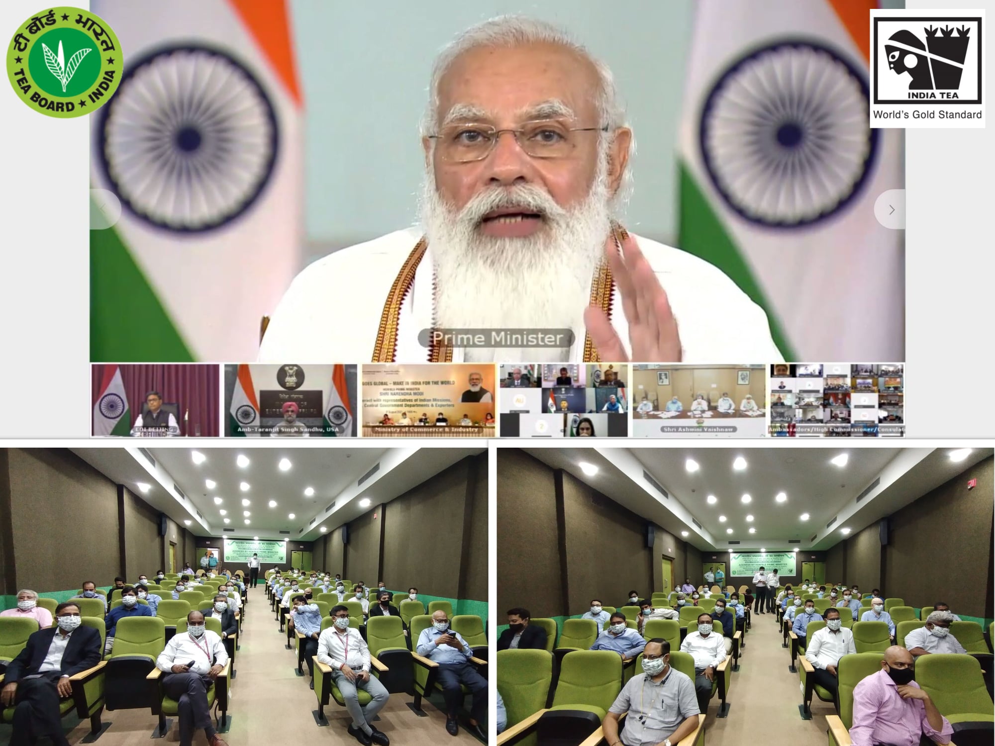 Hon'ble Prime Minister, Shri Narendra Modi interacted with Heads of Indian Missions abroad along with stakeholders of the trade and commerce sector on 06/08/2021. Stakeholders and officials of Indian tea industry attended the VC at Tea Board Head Office, Kolkata.